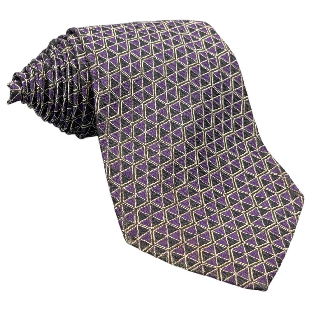 Polo Ralph Lauren Tie 58" Silk Purple‎ Gray Black Geometric Cube USA Classic VTG